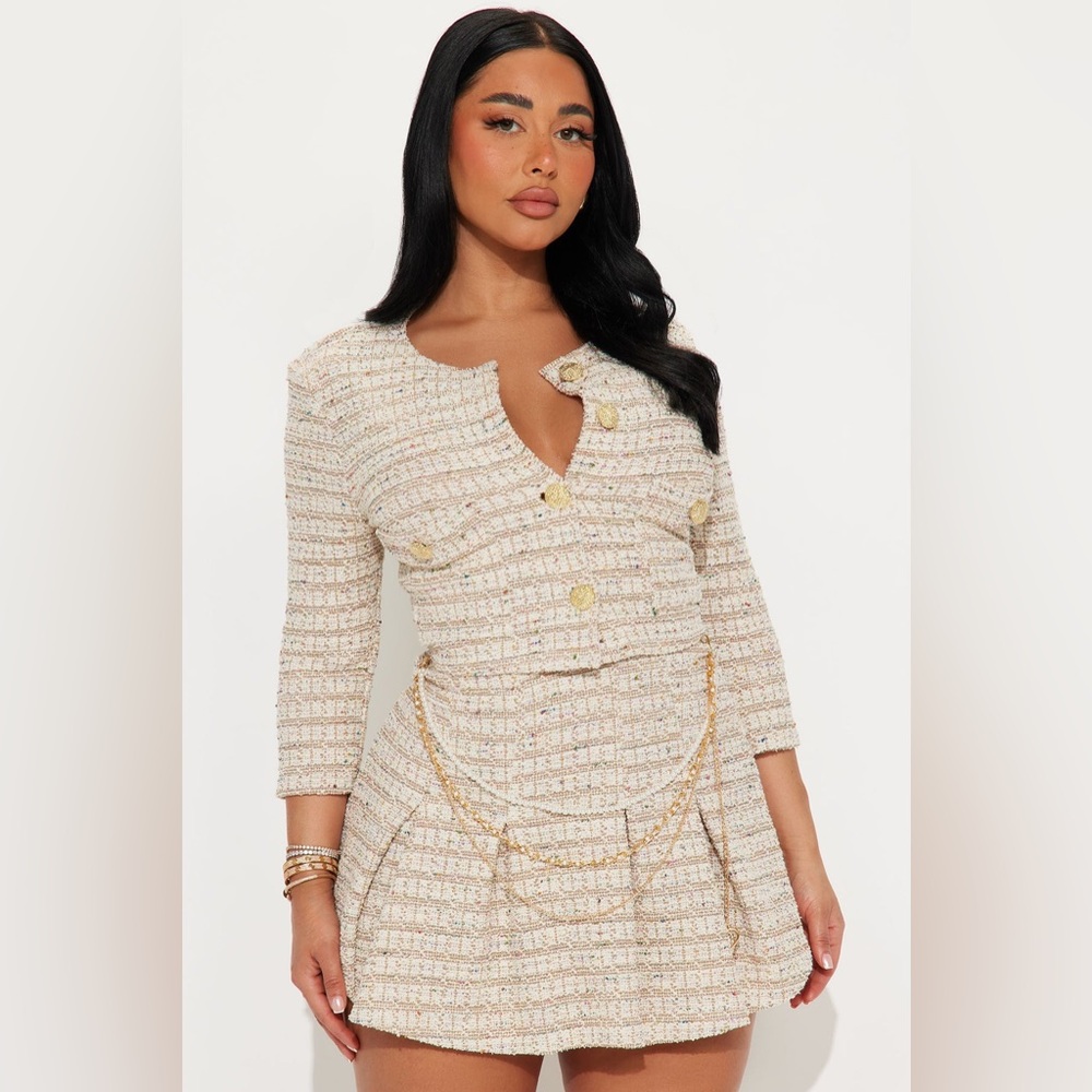 Fashion Nova Elegant Cream Tweed Skirt Set Size Large NWT